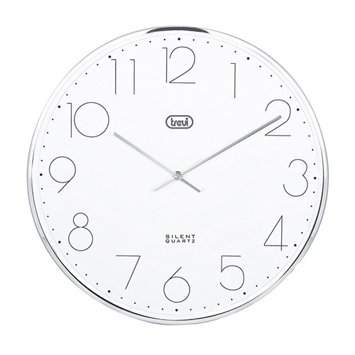 Nástěnné hodiny Trevi OM 3512, stříbrné, antireflexní sklo, tichý pohyb, rám z leh