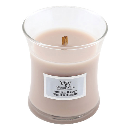 Svíčka oválná váza WoodWick Vanilka a mořská sůl, 85 g