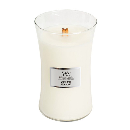 Svíčka oválná váza WoodWick Bílý teak, 609.5 g