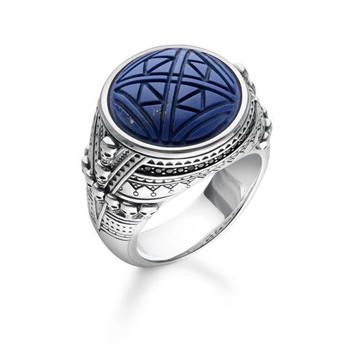 Prsten "Etnické lebky modrý" Thomas Sabo TR2204-534-1-62, Sterling Silver, 925 Sterling silver, black