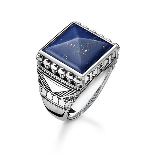 Prsten "Etnické lebky modrý" Thomas Sabo TR2206-531-1-62, Sterling Silver, 925 Sterling silver, black