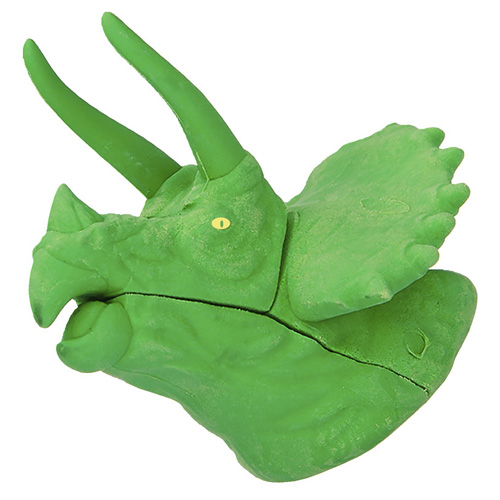 Gumovací pryž Dino World ASST Zelený Triceratops, 3D puzzle