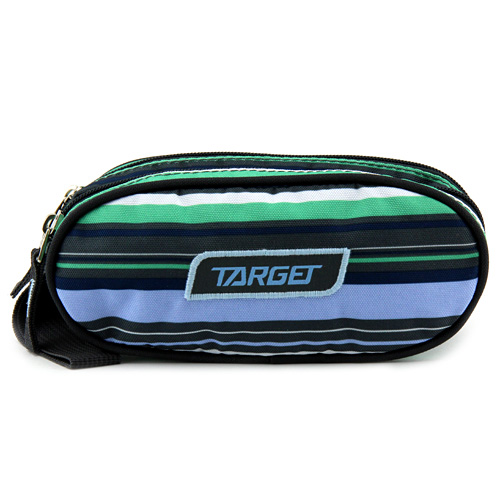 Školní penál Target Dvoukomorový, zeleno-modro-šedé pruhy