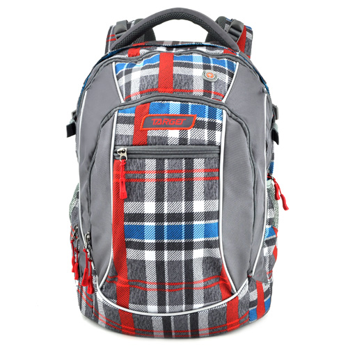 Studentský batoh Target Kostkovaný, červeno-modro-šedý