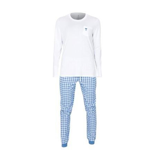 Dámské pyžamo Tufte White/Light Blue Checkers | Bílá | L