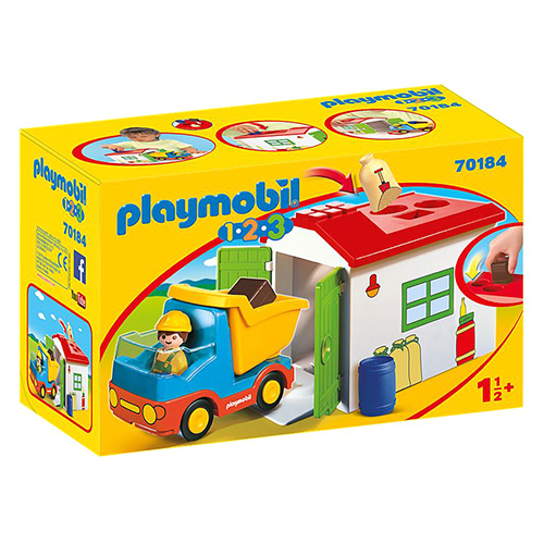 Vyklápěcí auto s garáží Playmobil 1.2.3, 6 dílků
