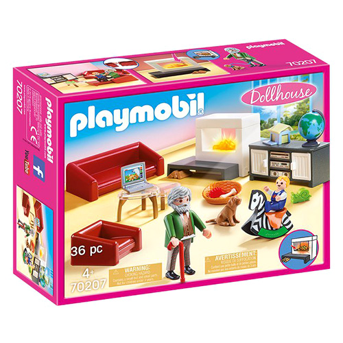 Obývací pokoj s krbem Playmobil Domečky pro panenky a příslušenství, 36 dílků