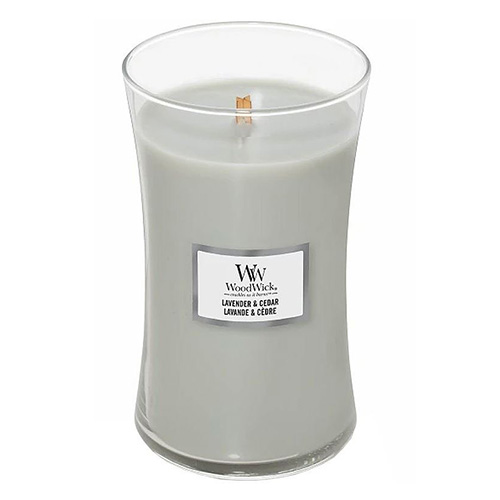 Svíčka oválná váza WoodWick Levandule a cedr, 609.5 g
