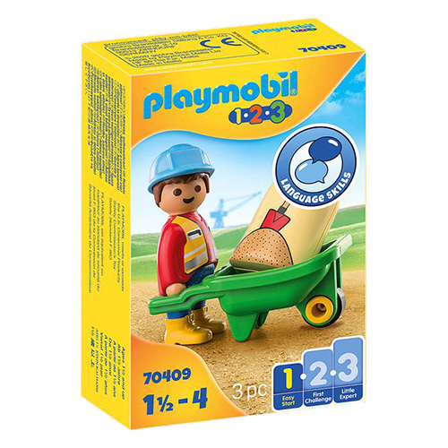 Dělník s kolečkem Playmobil 1.2.3, 3 dílky