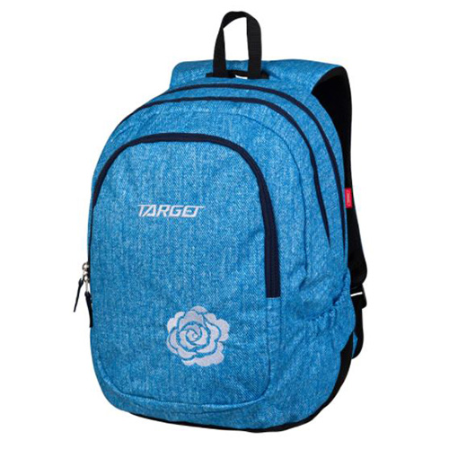 Studentský batoh Target Modrý, džínovina, potisk růže