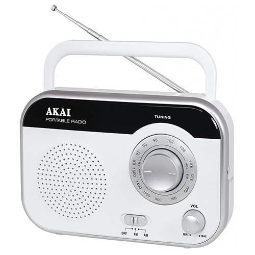 Rádio AKAI PR003A-410, AM/FM, bílá, 1 W RMS