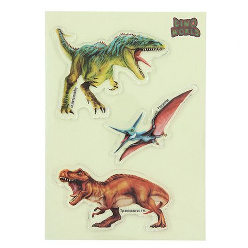 ASST | Gelové samolepky Glibbies Dino World Tyrannosaurus rex, Pterandon, Giganotosaurus, 3ks