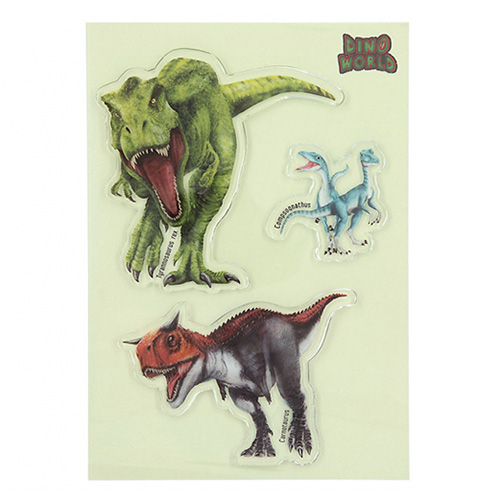 ASST | Gelové samolepky Glibbies Dino World Tyrannosaurus rex, Compsoqnathus, Carnotaurus, 3ks