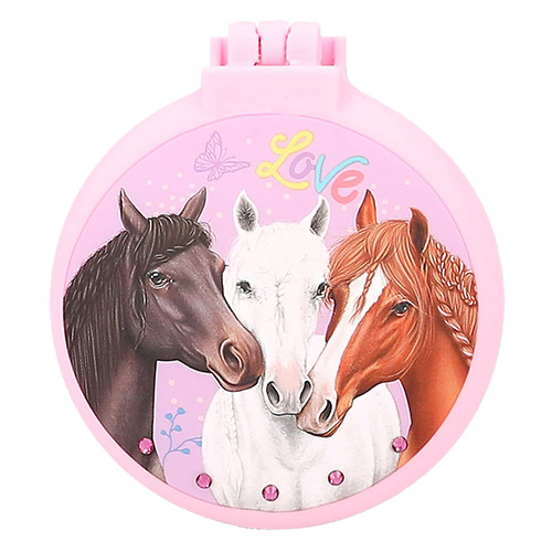 ASST | Skládací kartáček na vlasy Miss Melody Se zrcátkem, růžový, 3 koně