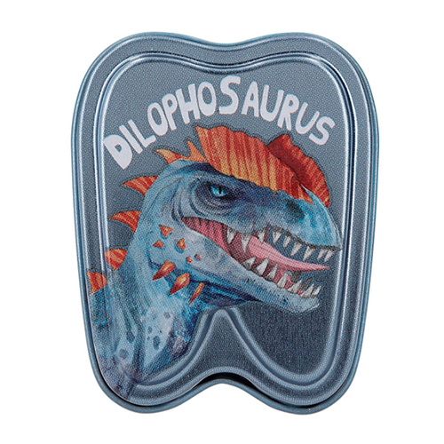 ASST | Plechová krabička Dino World Dilophosaurus, modrá