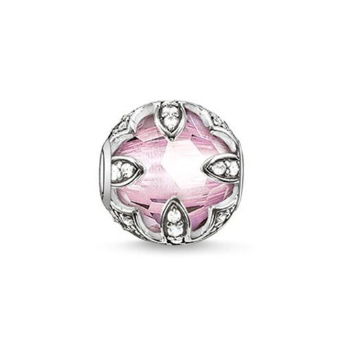 Korálek "Lotosový růžový" Thomas Sabo K0108-640-9, Karma Beads, 925 Sterling silver, blackened, sy