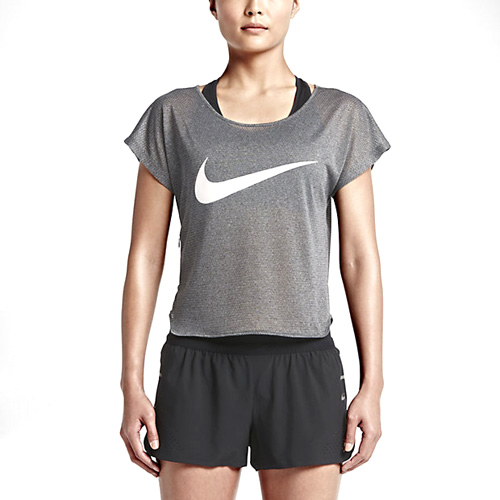 Nike RUN FREE COOL SWOOSH SS 10 | RUNNING | WOMENS | SHORT SLEEVE TOP | BLACK/WHITE/REFLE