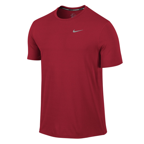 NIKE DRI-FIT CONTOUR SS 10 | RUNNING | MENS | SHORT SLEEVE TOP | UNIVERSITY RED/GYM