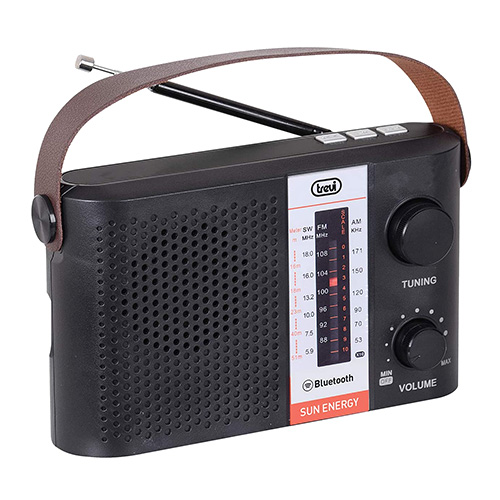 Rádio Trevi RA 7F25 BK, přenosné, Bluetooth, solární panel, USB, FM, AM,