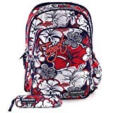 Backpack with pencil case Schulrucksack, 44 cm, Mehrfarbig (Red/White/Grey)